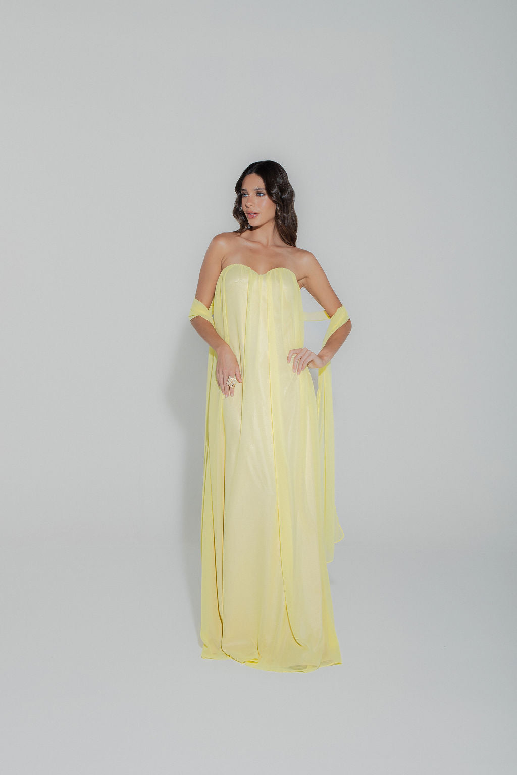 Vestido Longo Decote Coração Amarelo