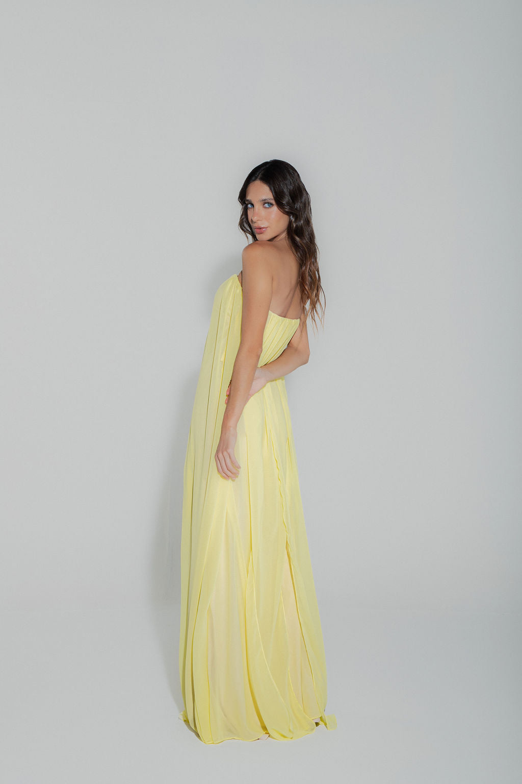 Vestido Longo Decote Coração Amarelo