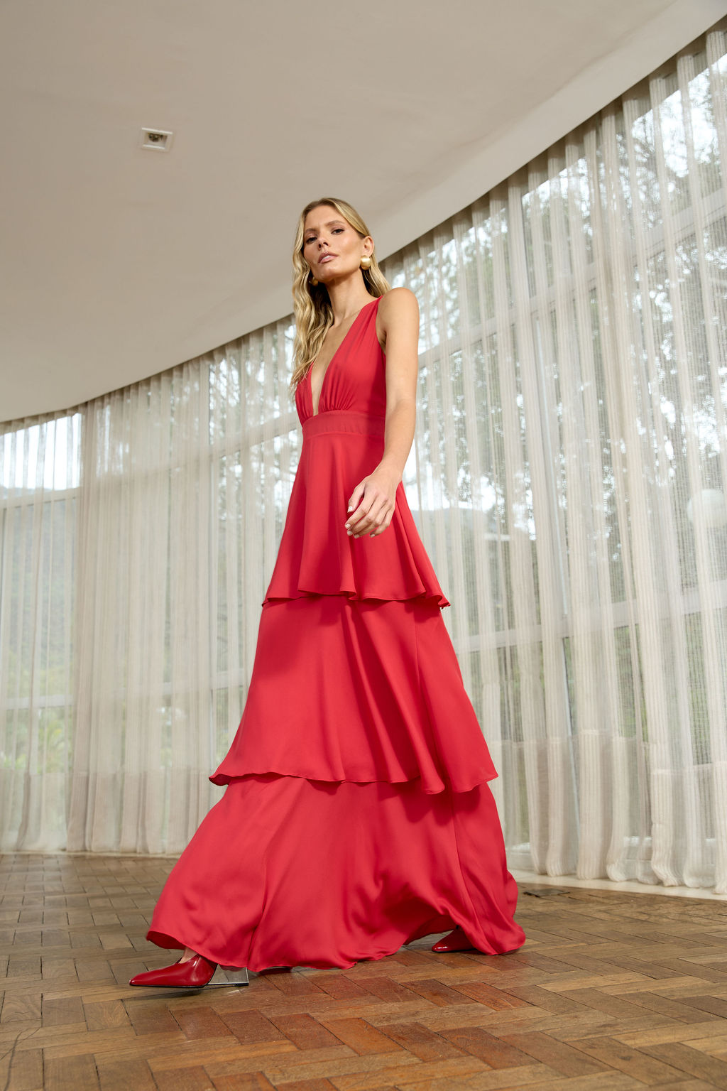 Vestido Babados Vermelho