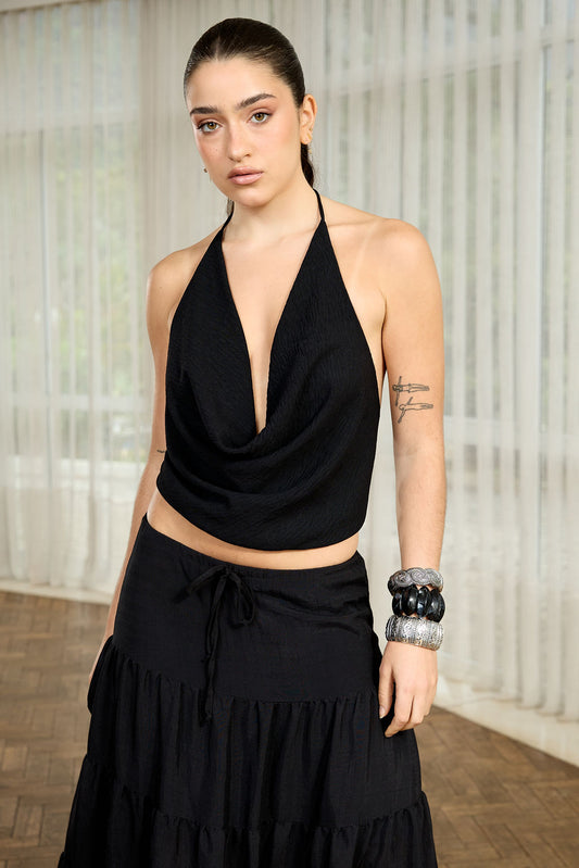 Blusa Decote Drapeado Preto