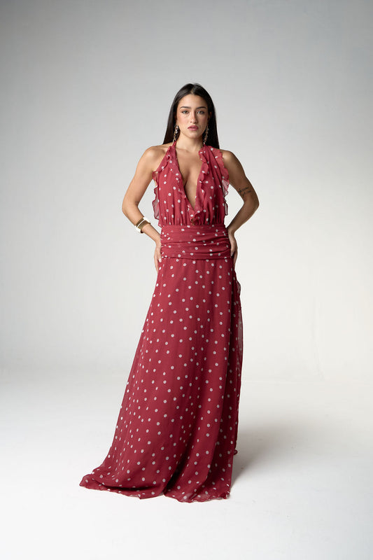 Vestido Longo Poá Vermelho