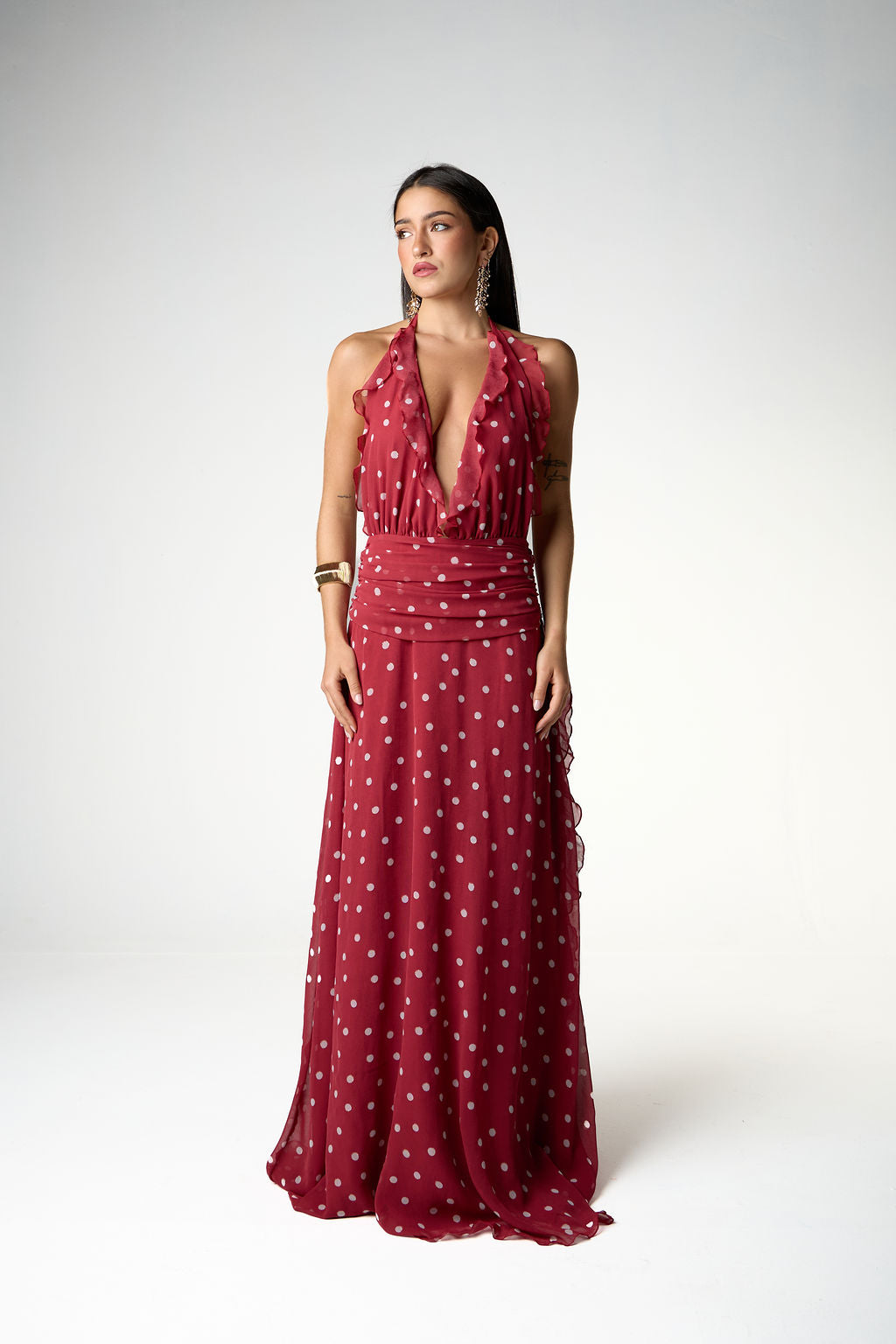 Vestido Longo Poá Vermelho