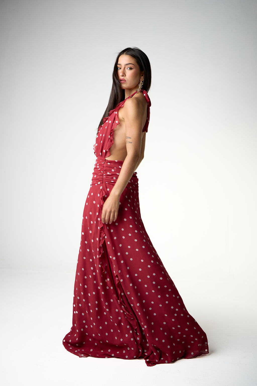 Vestido Longo Poá Vermelho