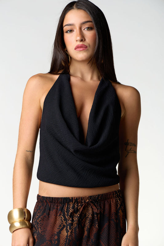 Blusa Decote Drapeado Preto