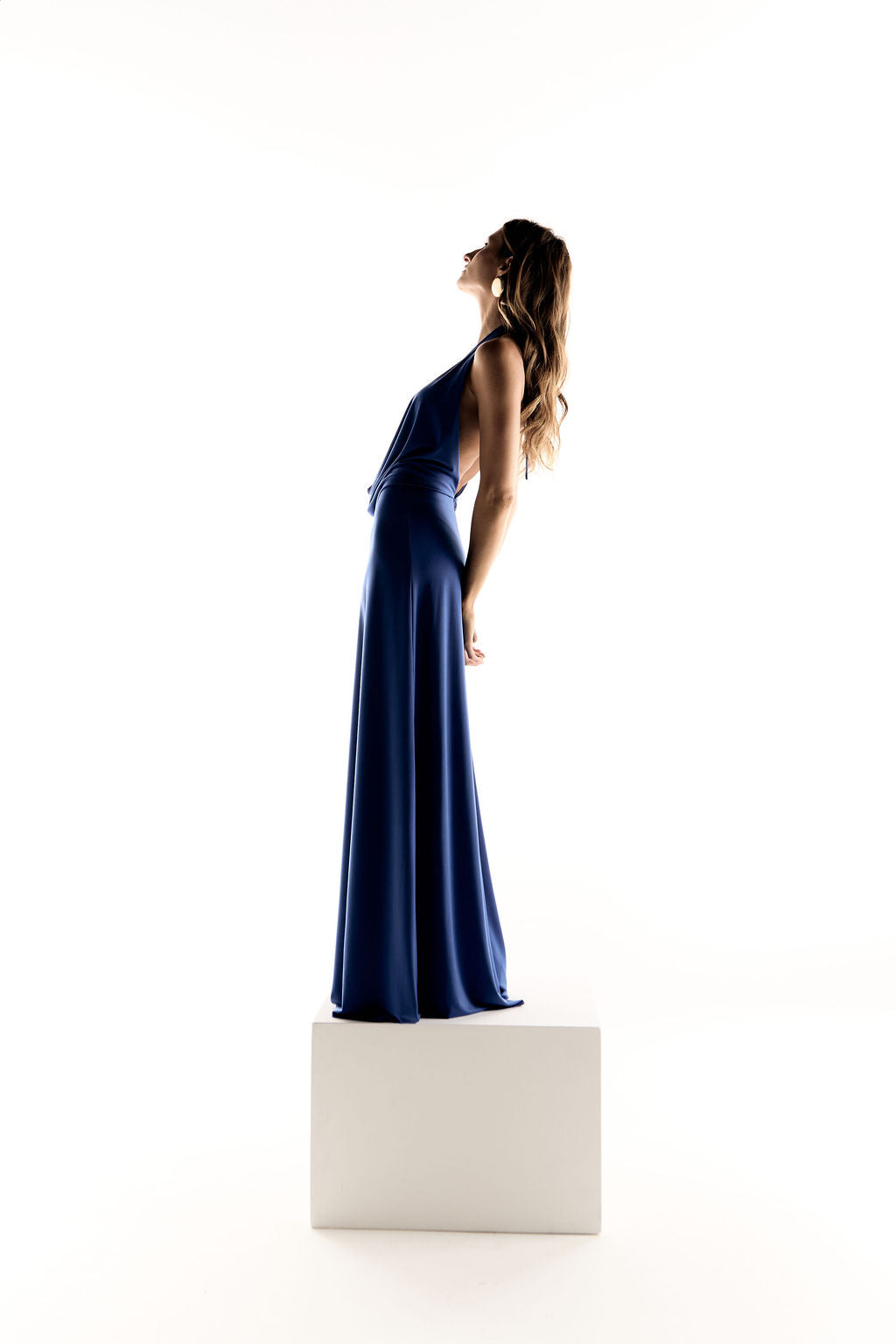 Vestido Longo Jersey Drapeado Azul
