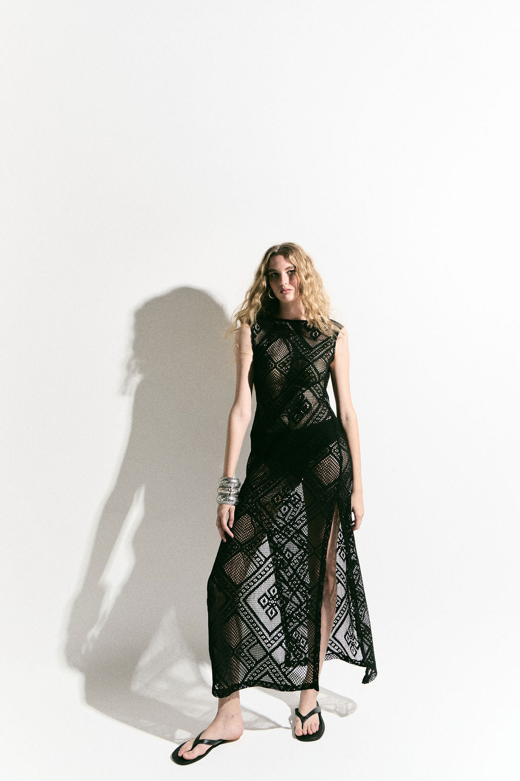 Vestido Croche Decote Preto