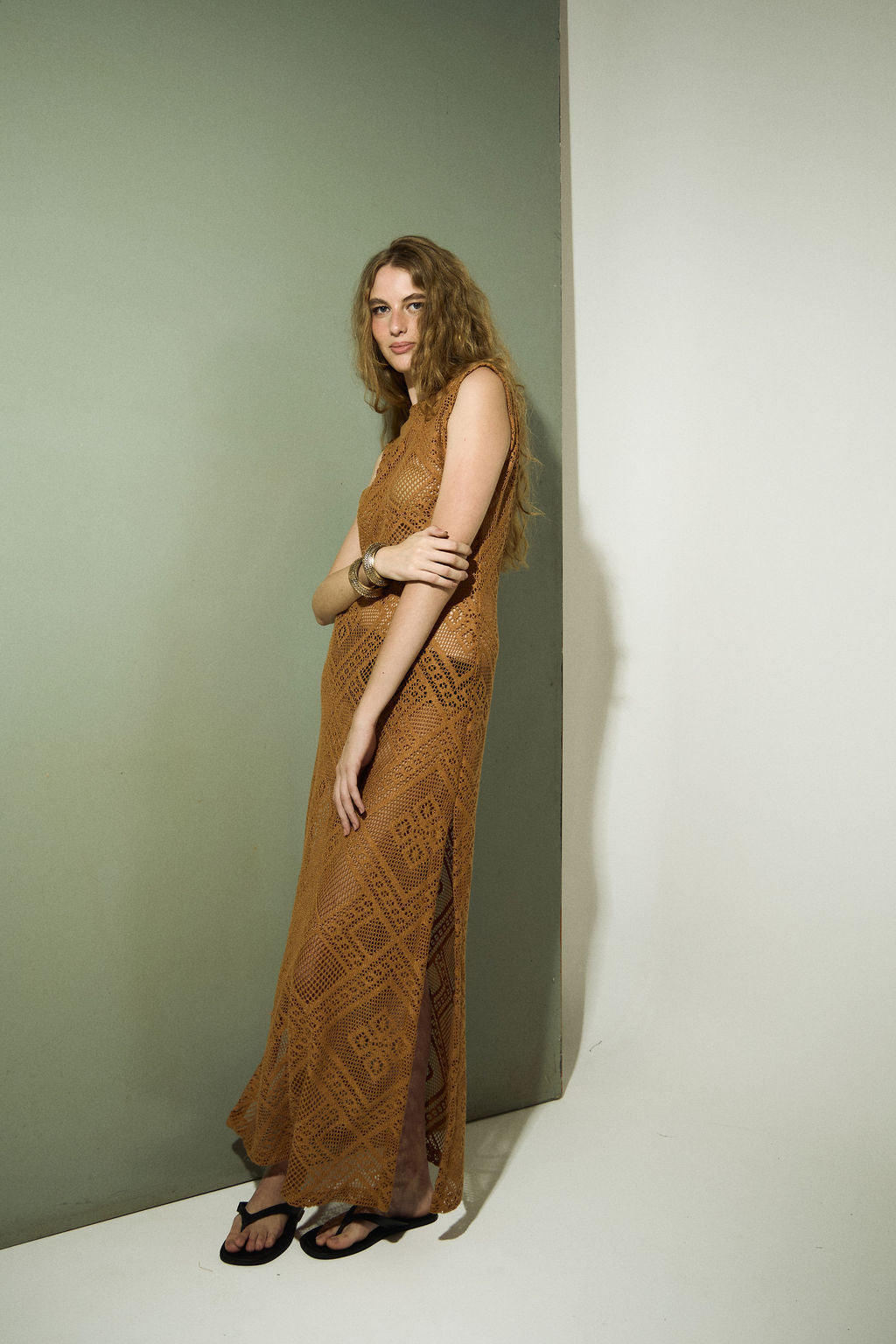 Vestido Croche Decote Marrom