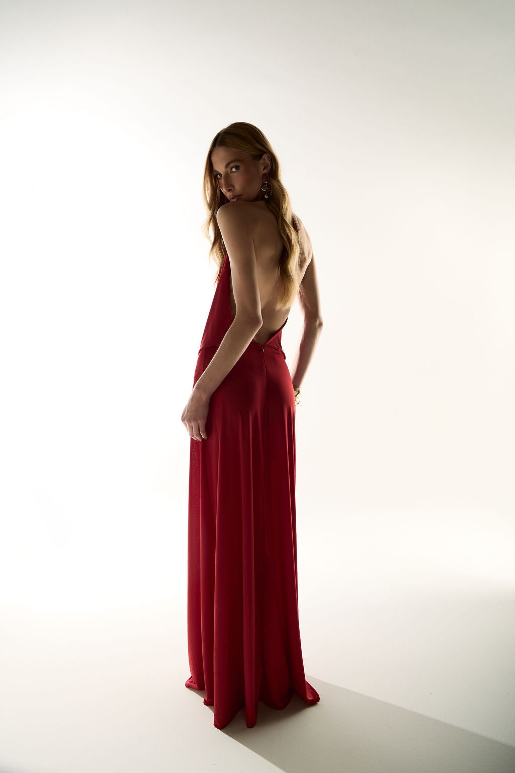 Vestido Longo  Jersey Dreapeado Vermelho