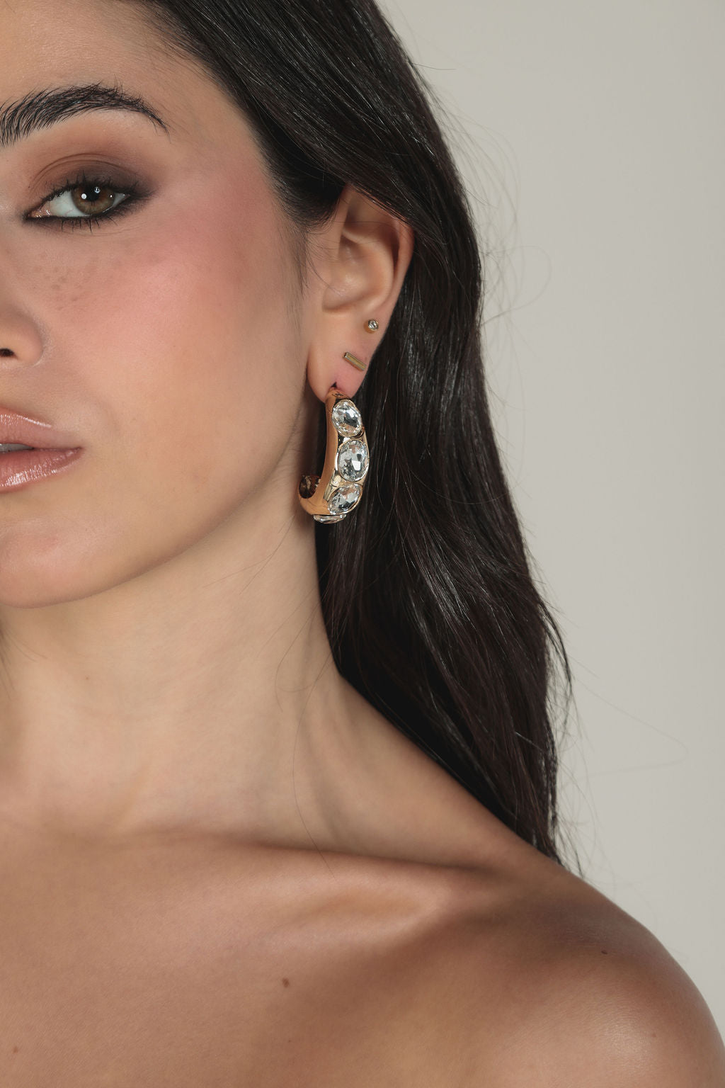 Brinco Argola com Cristais Dourado