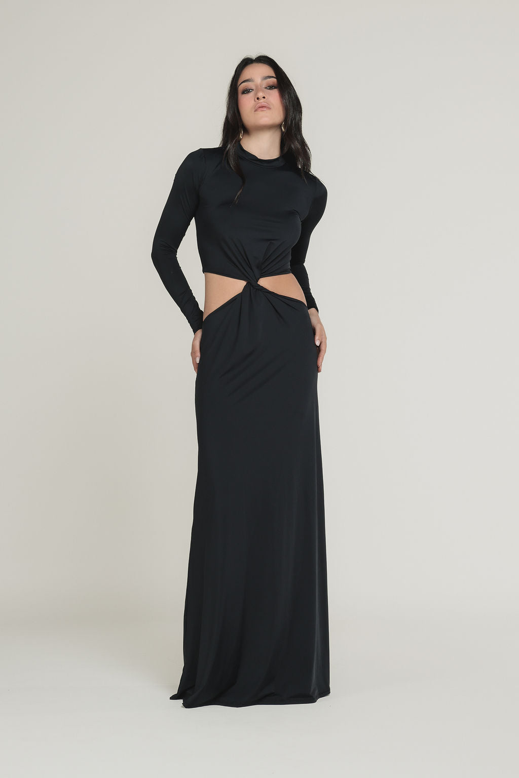Vestido Longo Torcido Malha Preto