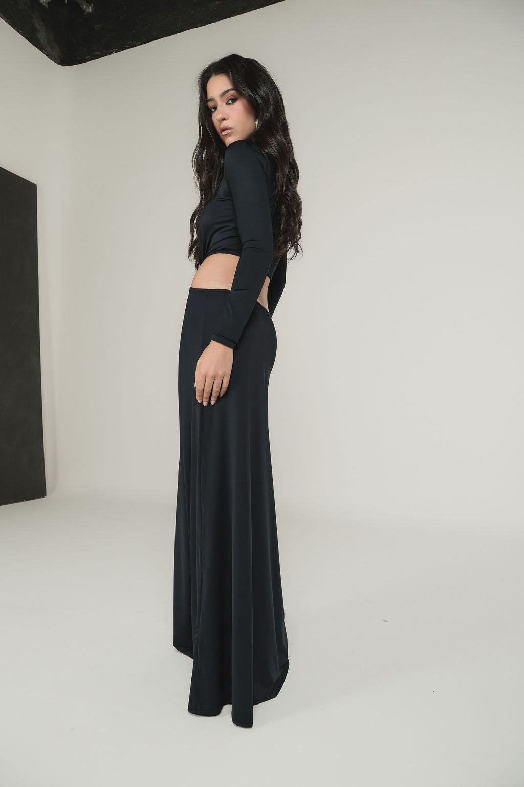 Vestido Longo Torcido Malha Preto