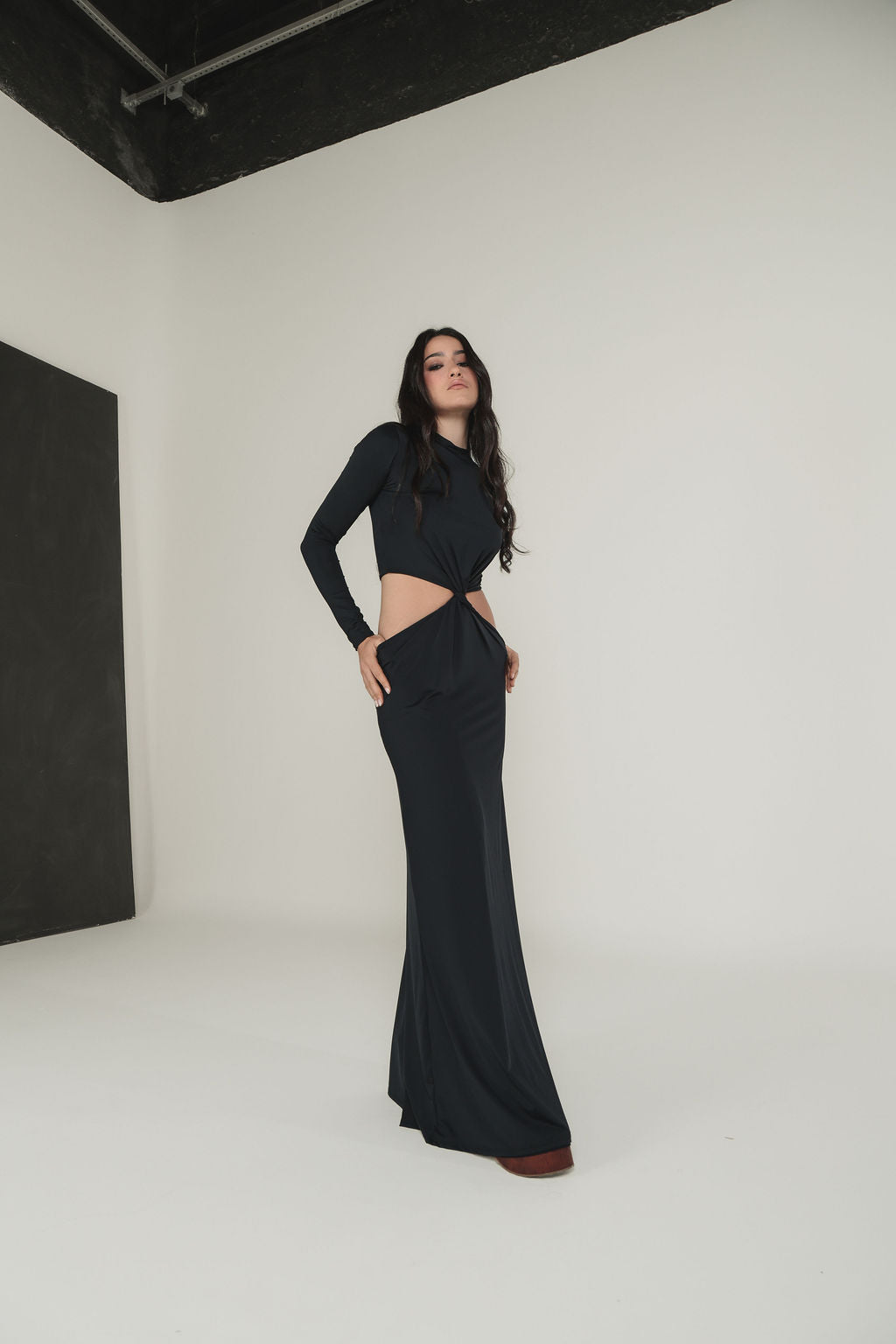 Vestido Longo Torcido Malha Preto