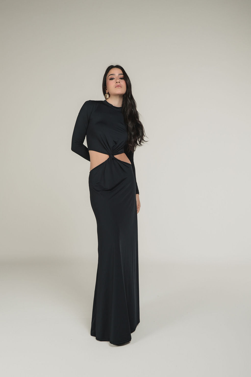 Vestido Longo Torcido Malha Preto