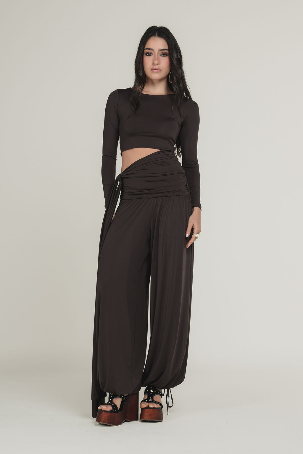 Blusa Manga Longa Malha Marrom