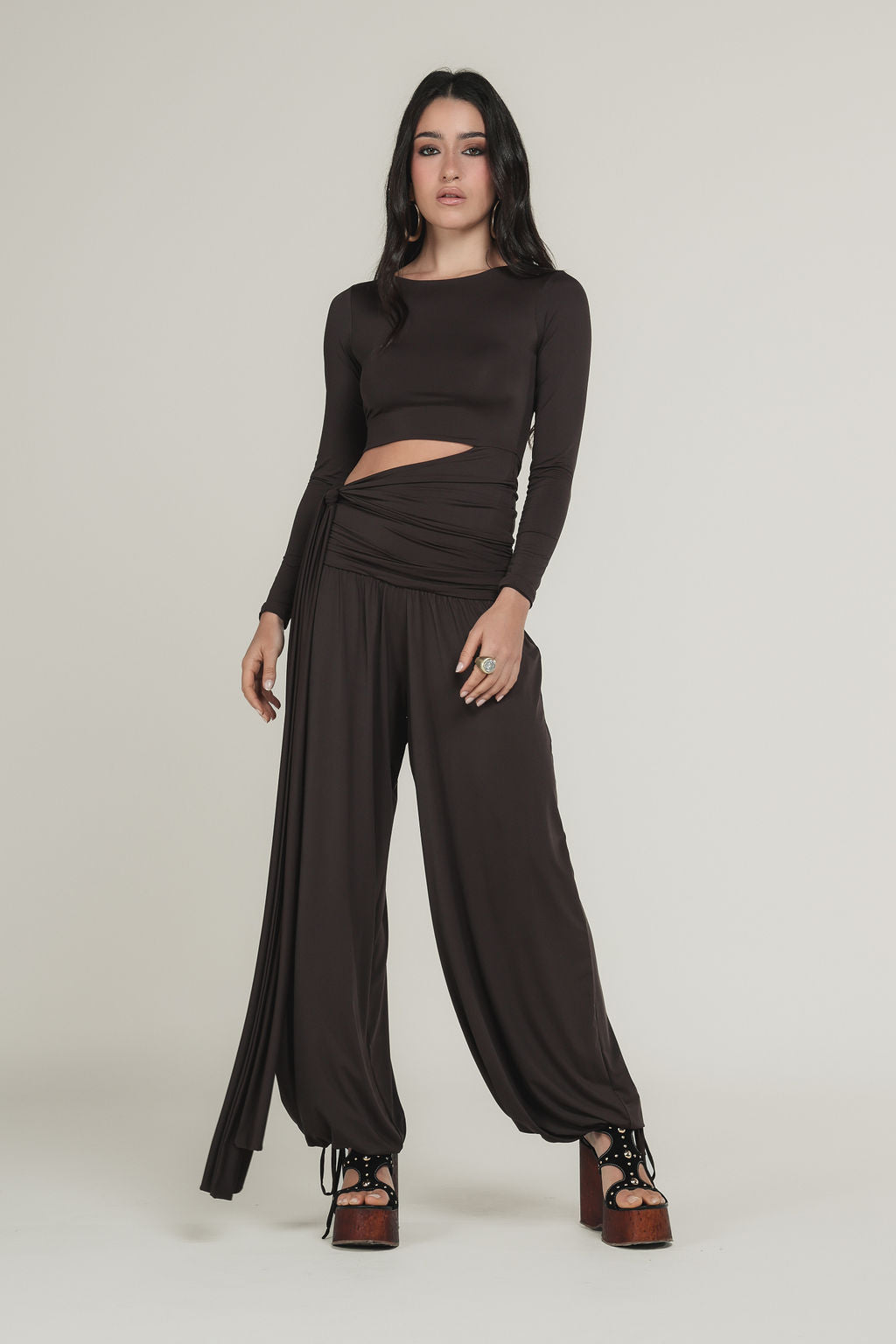 Blusa Manga Longa Malha Marrom