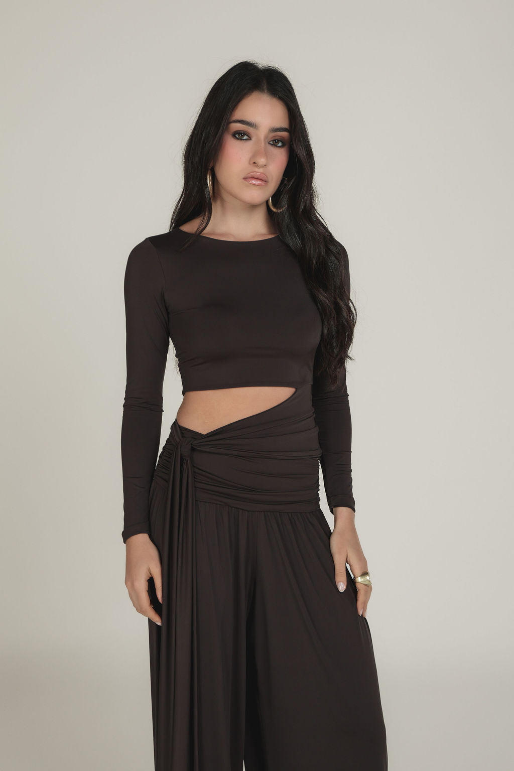 Blusa Manga Longa Malha Marrom