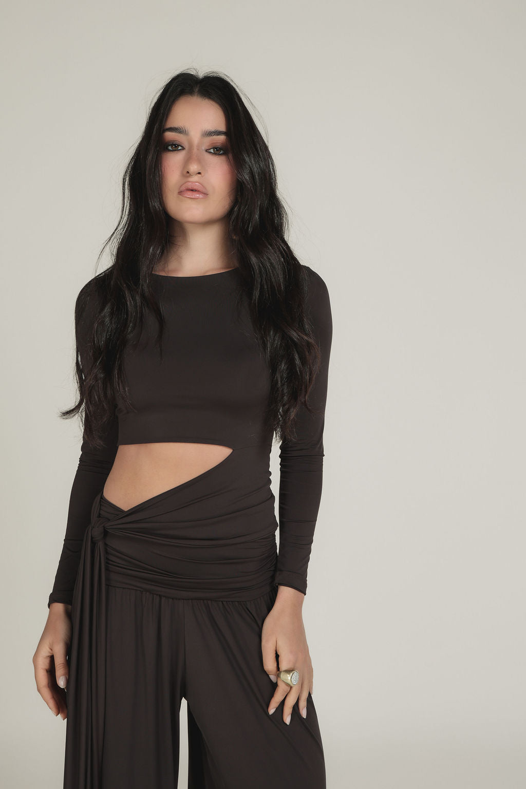 Blusa Manga Longa Malha Marrom