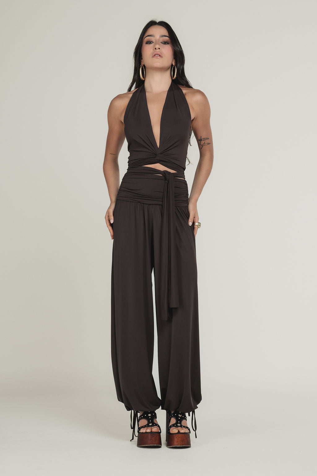 Blusa Amarração Malha Marrom