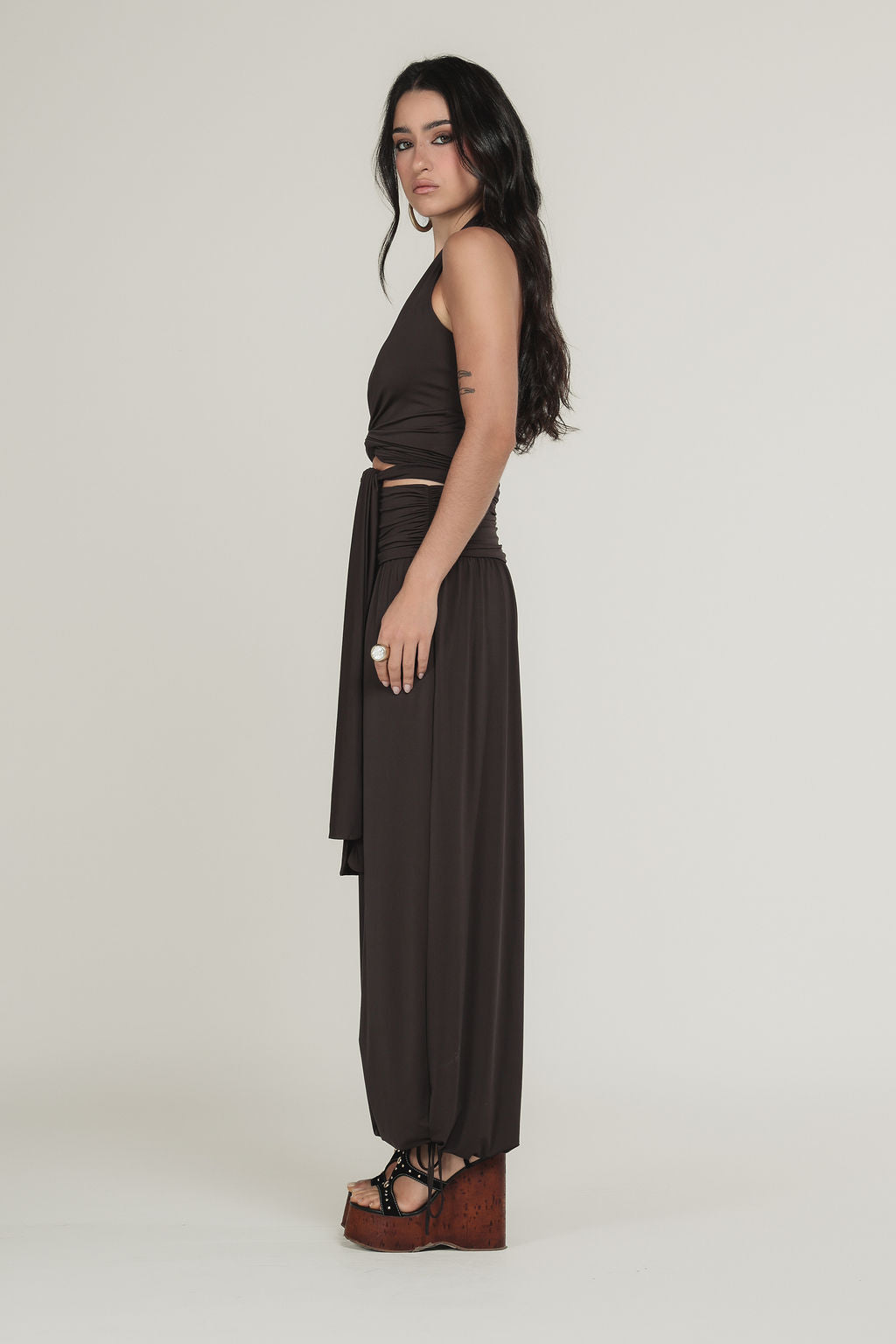 Blusa Amarração Malha Marrom
