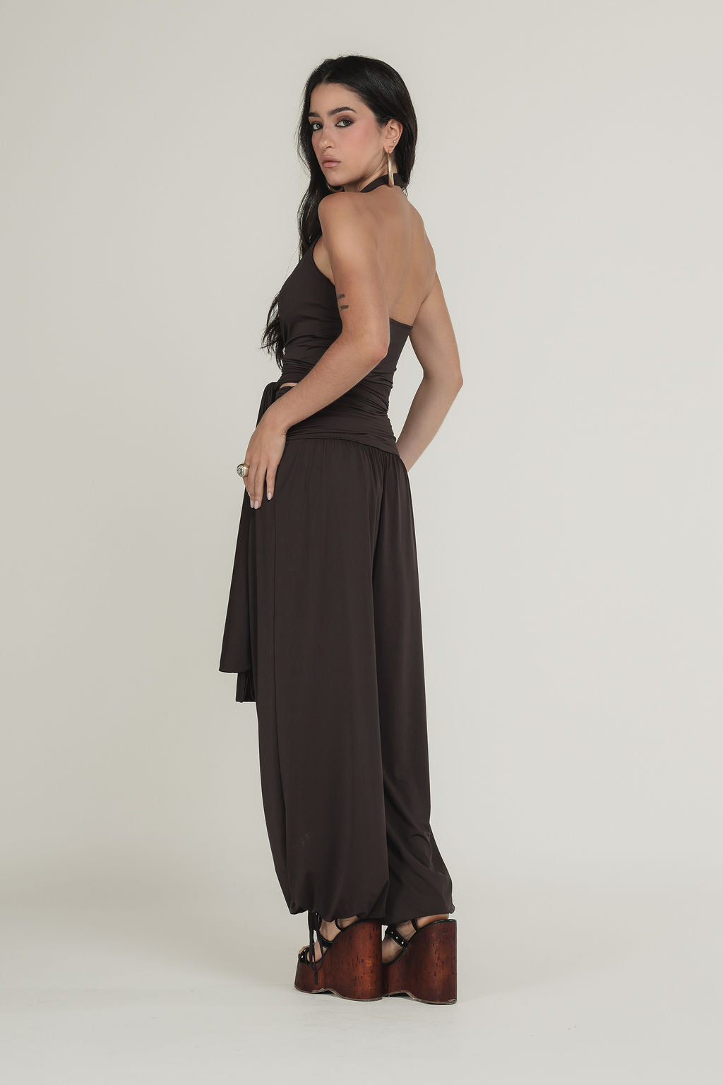 Blusa Amarração Malha Marrom