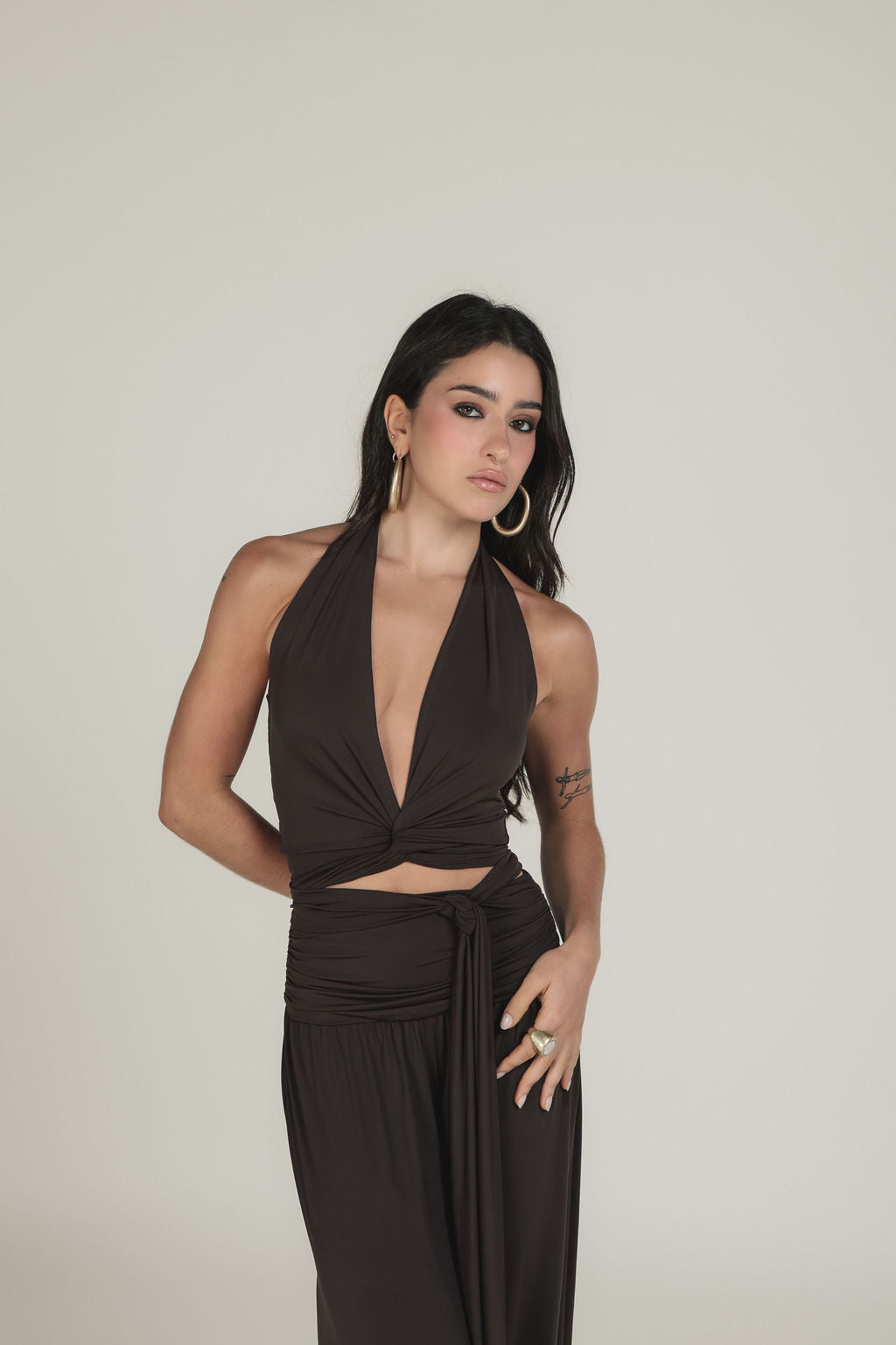 Blusa Amarração Malha Marrom