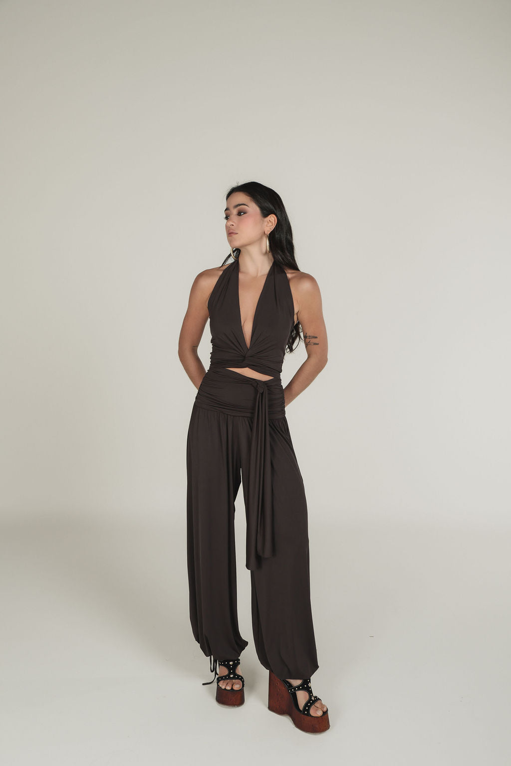 Blusa Amarração Malha Marrom