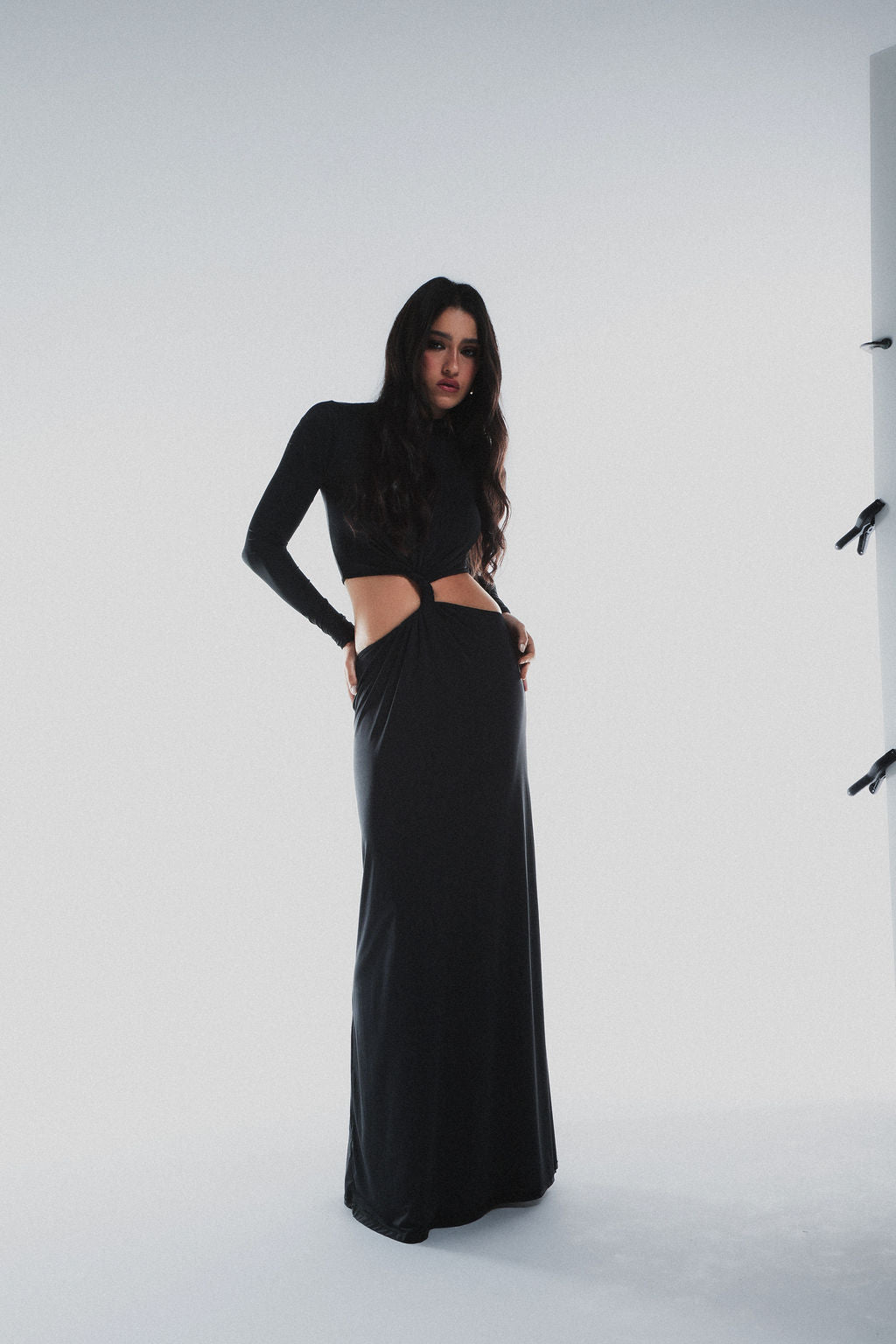Vestido Longo Torcido Malha Preto