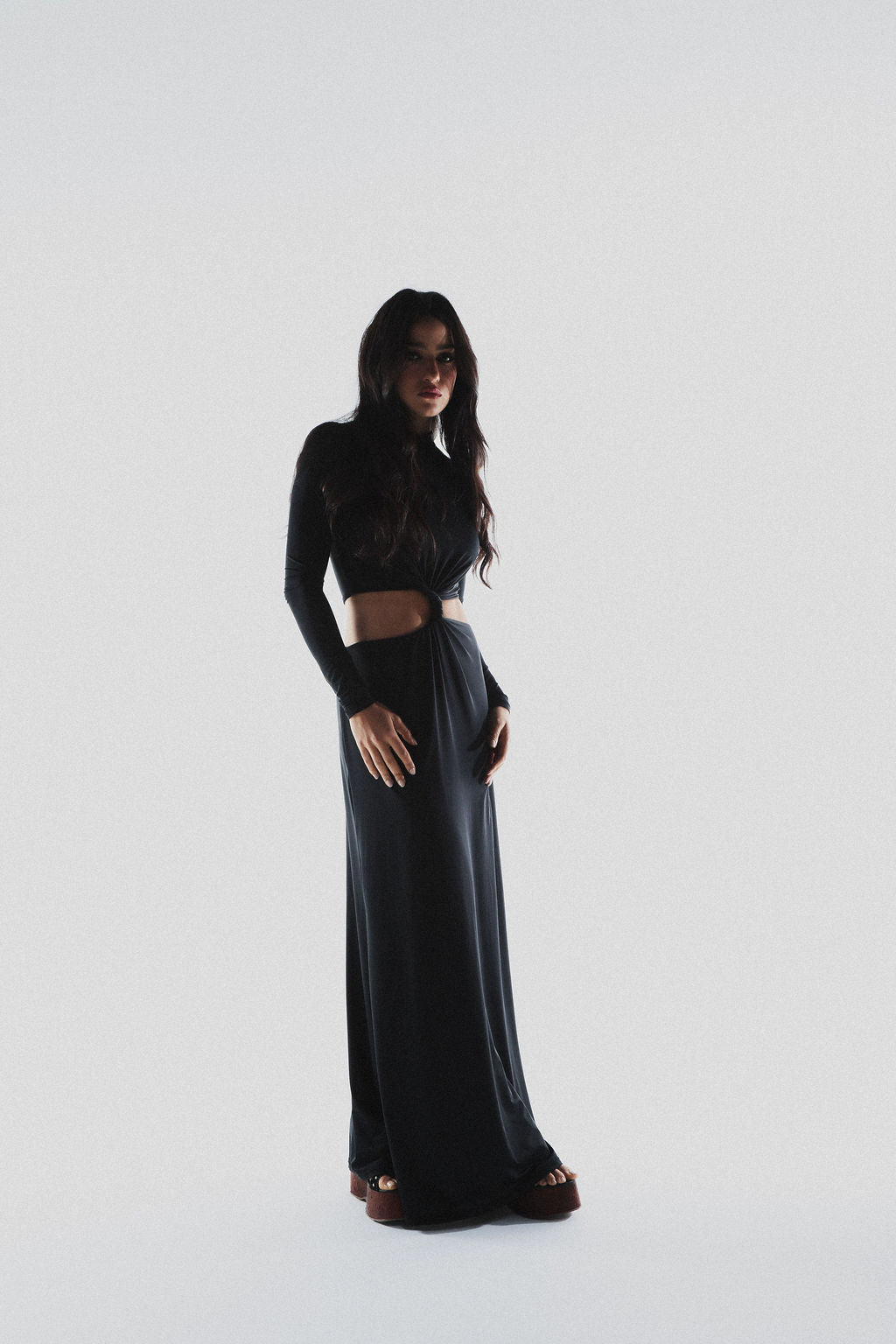 Vestido Longo Torcido Malha Preto