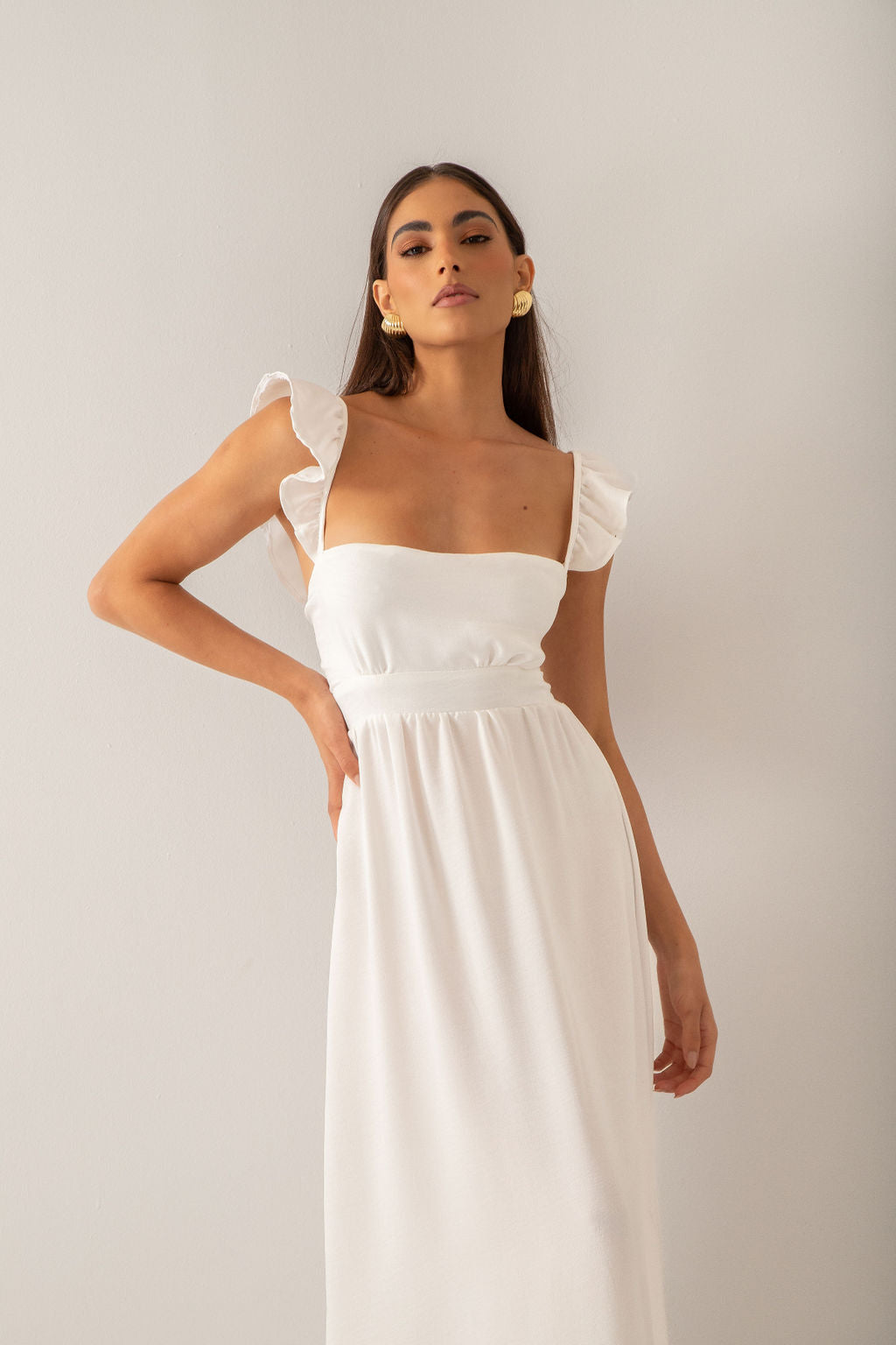 Vestido Longo Alça Babados Off-White (2)